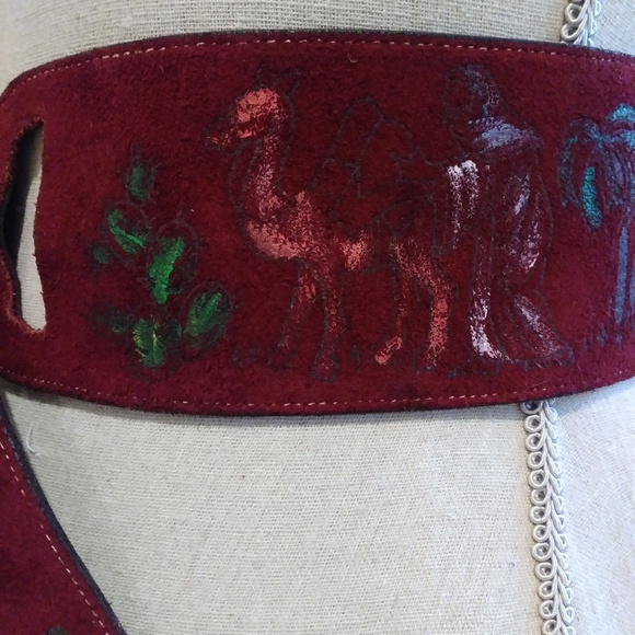 Vintage Hand-Painted Maroon Leather Suede Belt - Picture 5 of 8
